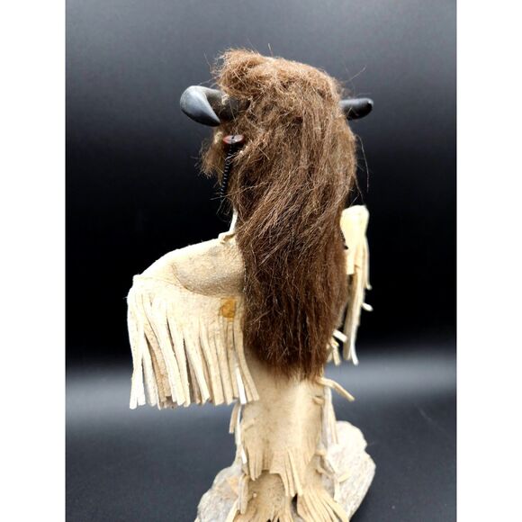 Vintage Kachina Doll Signed Paki Buffalo Head Leather Clothing - Picture 3 of 10
